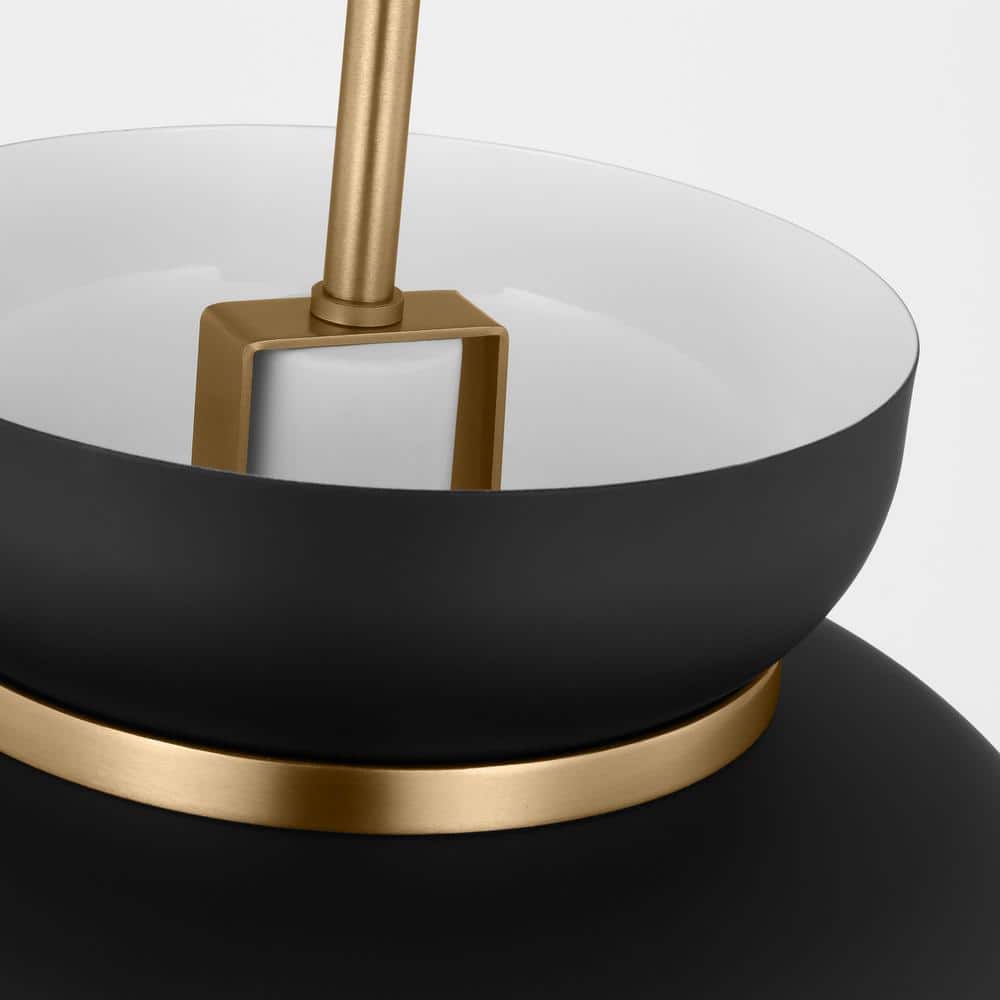Midnight Black Steel 1-Light Pendant with Brass Accents