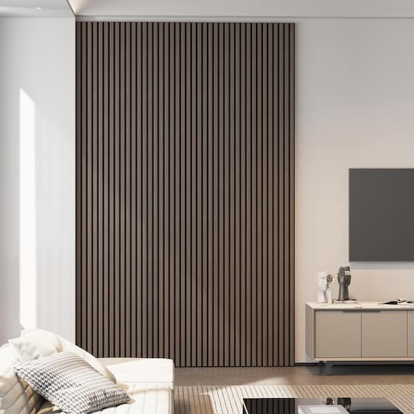 0.9 in. x 1.05 ft. x 8.86 ft. Brown Acoustic/Sound Absorb 3 D Oak Overlapping Wood Slat Decorative Wall Paneling 2-Pack
