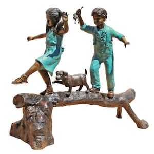 60 in. H The Adventure Boy and Girl on Log Cast Bronze Garden Statue