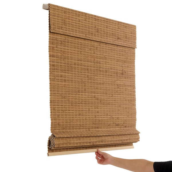 Hampton Wheat Straw Light Filtering Cordless Bamboo Roman Shade-34 in. W X 72 in. L