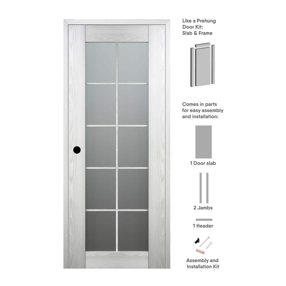 Ribeira Ash 32" x 80" Frosted Glass Pine Prehung Interior Door