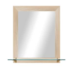 21.5 in. W x 25.5 in. H Rectangle Blonde Maple Horizontal Mirror with Tempered Glass Shelf and Brass Brackets