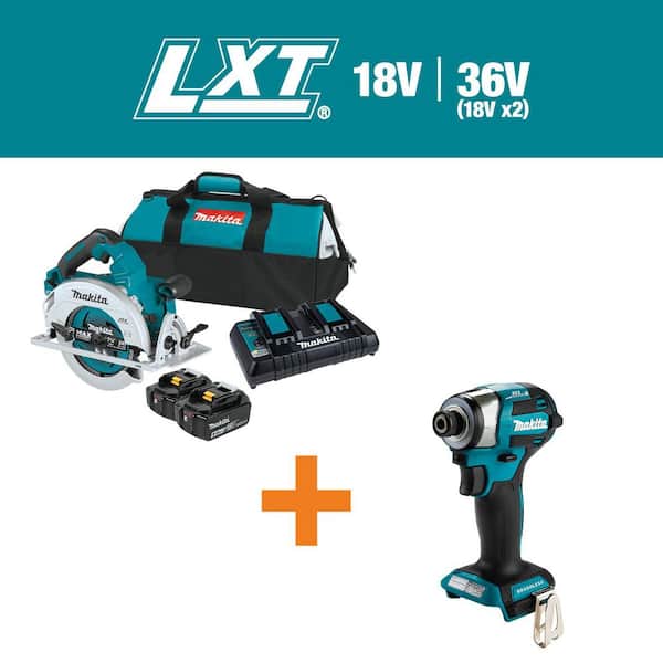 Makita 18V X2 LXT (36V) Brushless 7-1/4 in. Circular Saw Kit 5. 0Ah with bonus 18V LXT Brushless 4-Speed Impact Driver