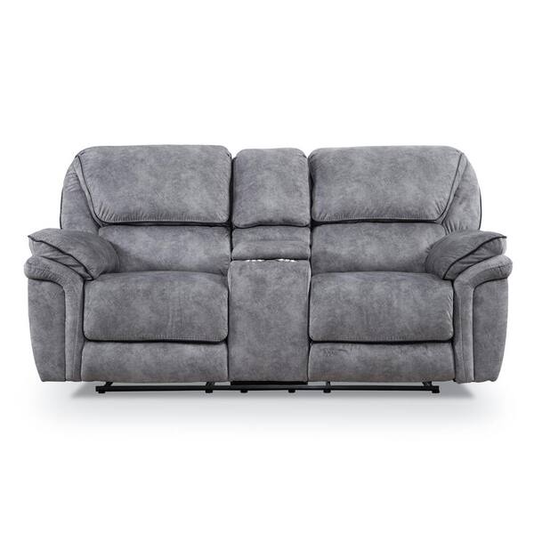 Edmund 78.50 in. Gray Microsuede 2-Seater Manual Recliner Loveseat