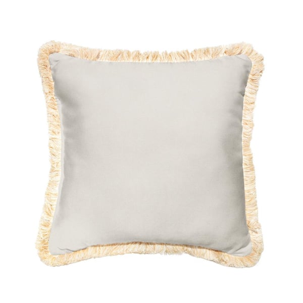 SORRA HOME Sunbrella Canvas Natural Outdoor Fringe Throw Pillows