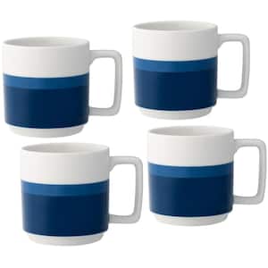 ColorStax Stripe Blue 16 fl. oz. (Blue) Porcelain Mugs, (Set of 4)