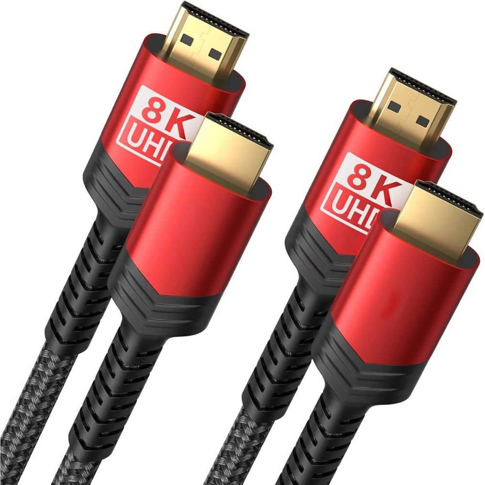10K 8K HDMI Cable 2.1 2 Pack 6 ft. 48Gbps Ultra High Speed HDMI Cable Braided Cord, 4K@120Hz, 4K@144Hz, 8K@60Hz in Red