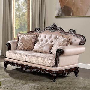 Noel 48.5 in. Brown Pattern Fabric 2-Seater Loveseat With Rolled Arms
