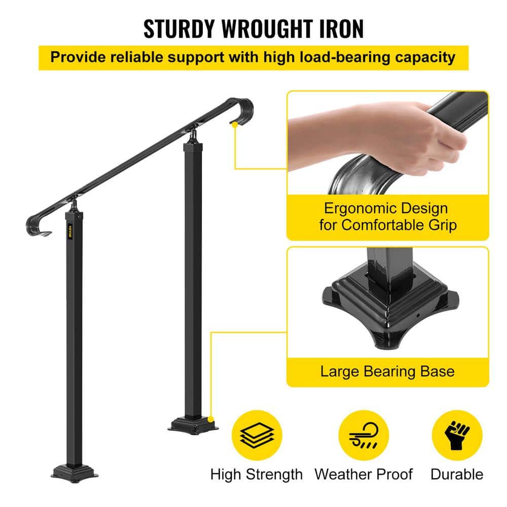 Black Wrought Iron Handrail for 3-5 Steps