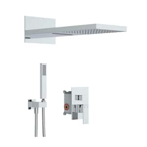 22 in. 3-Spray 1.4 gpm Dual High-Pressure Shower System Set with Rectangle Head Shower and Handheld Shower in Chrome