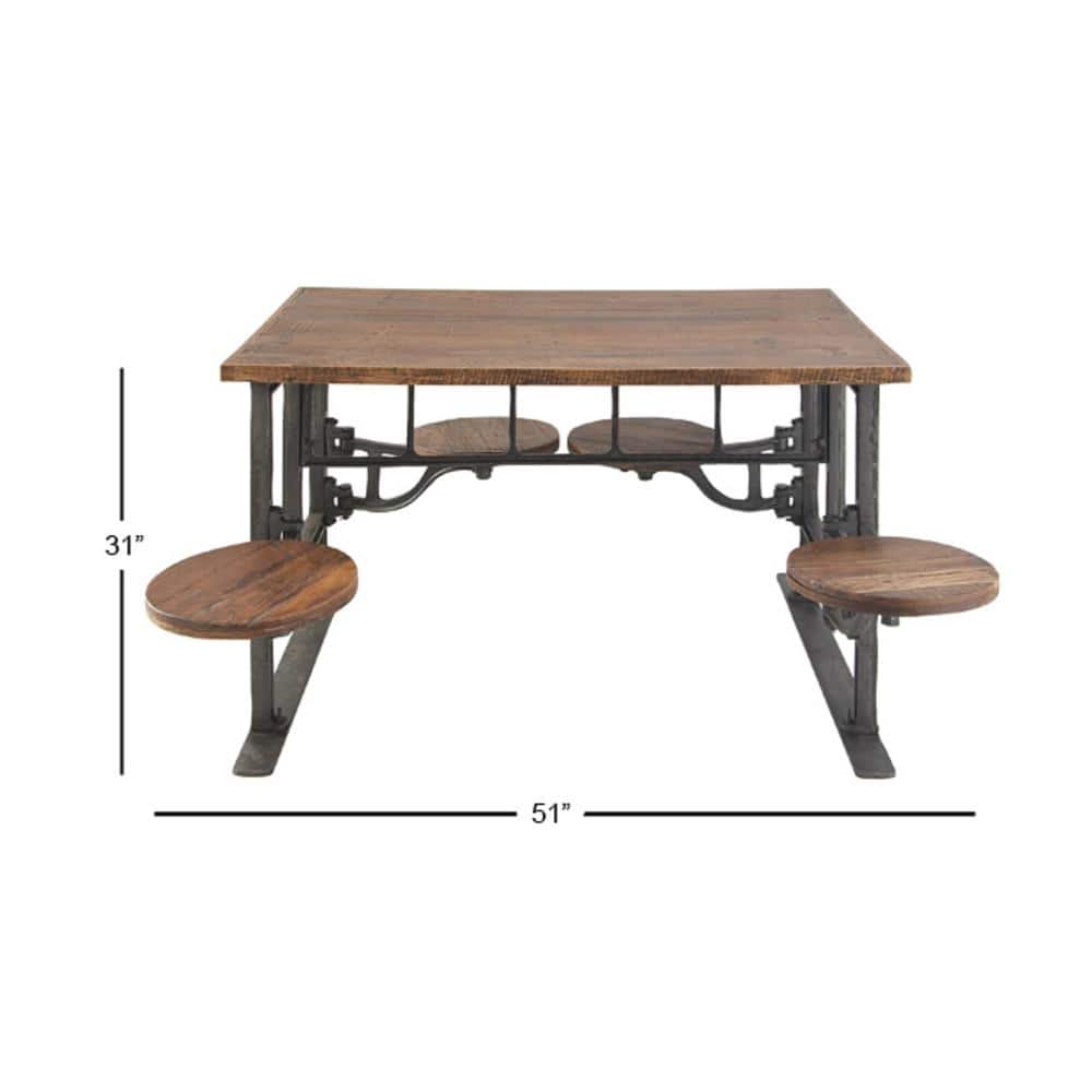 Reclaimed Teakwood 51" Industrial Dining Table with Marble Accents