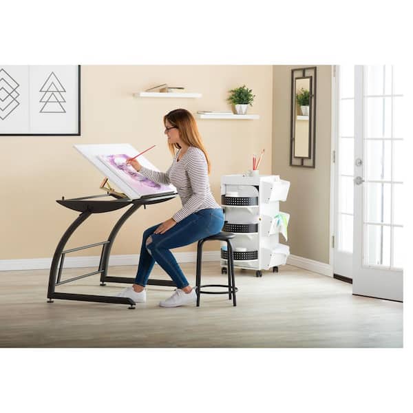 Studio Designs Triflex 39 5 In W Metal And Pb Craft Art Drafting Table With Adjustable Height And Tilt Sit To Stand Desk Charcoal 10098 The Home Depot