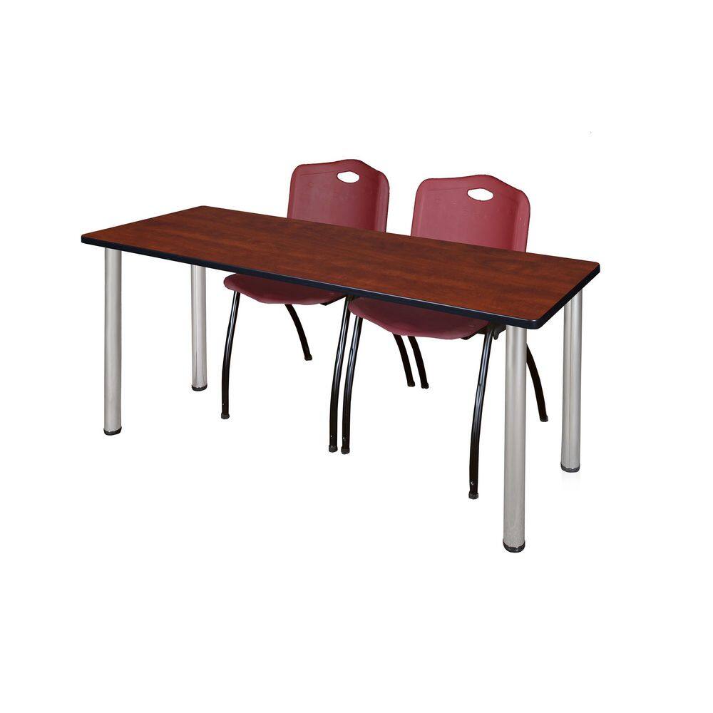 Kee 60 in x 24 in. Cherry Top Training Table Desk, Chrome Legs & 2 M Stack Chairs-Burgundy price history on PriceWatchPro