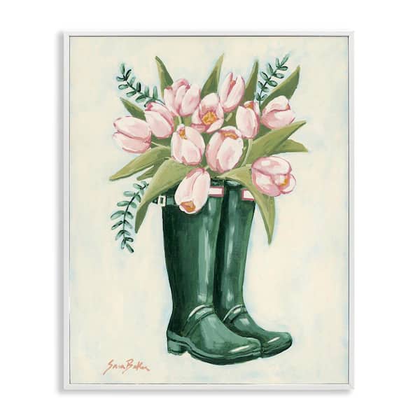 Stupell Industries Tulips in Rain Boots by Sara Baker White Framed Nature Giclee Art Print 14 in. x 11 in.
