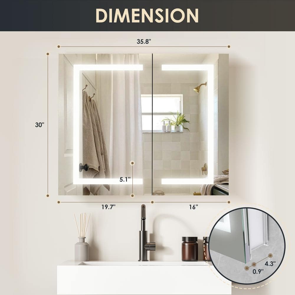 Modern Frameless Silver Glass LED Lighted Bathroom Medicine Cabinet