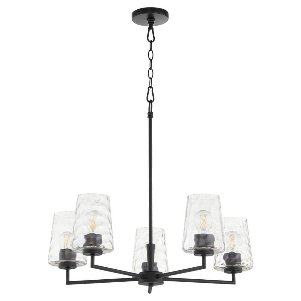 Goodwin 60-Watt 5 Light Matte Black Chandelier Light with Clear Hammered Glass Shade, No Light Bulb Included price history on PriceWatchPro