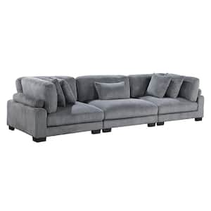 Turbo 135 in. W. Straight Arm Corduroy Fabric Rectangle Sofa in Gray