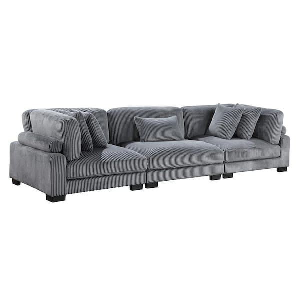 Lazzara Turbo 135 in. W. Straight Arm Corduroy Fabric Rectangle Sofa in Gray