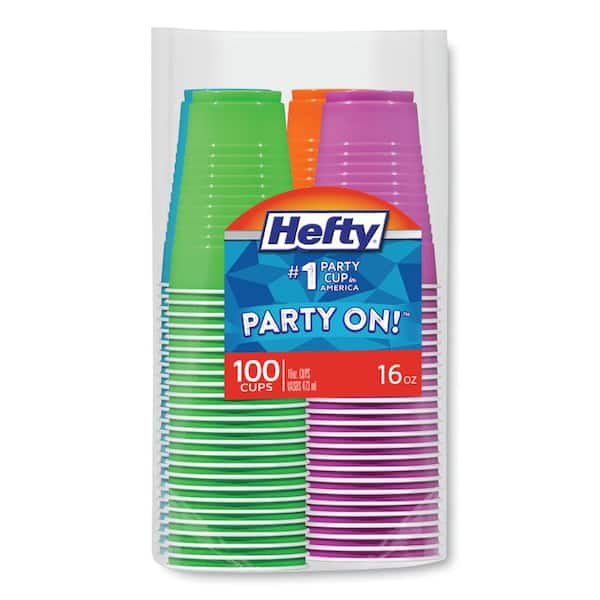 Hefty Easy Grip 16 oz. Assorted Color Disposable Plastic Cups, Party, 100 / Pack