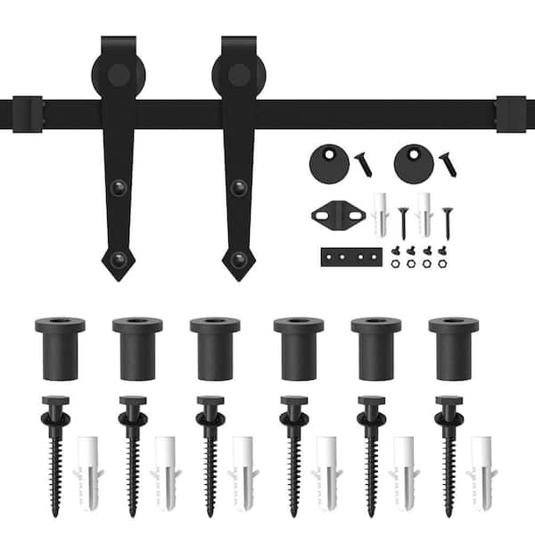 WINSOON 9 ft./108 in. Black Heav- Duty Steel Rolling Barn Door Hardware Kit for Single Wood Door with Non-Routed Floor Guide