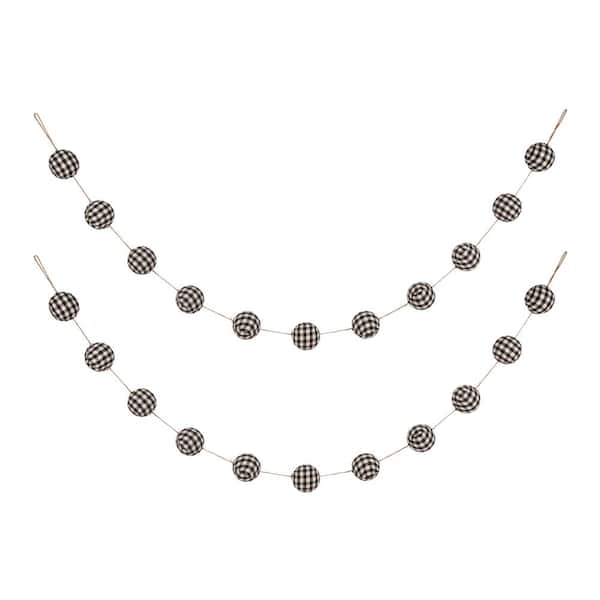 2-Pack 72 in. Black and White Plaid Fabric Garland
