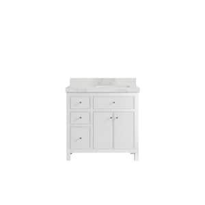 Sonoma 36 in. W x 22 in. D x 36 in. H Right Offset Sink Bath Vanity in White with 2" Calacatta Nuvo Top