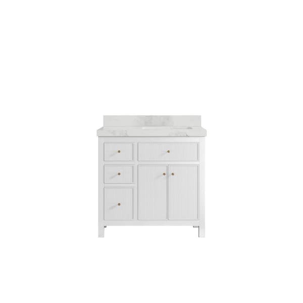 Willow Collections Sonoma 36 in. W x 22 in. D x 36 in. H Right Offset Sink Bath Vanity in White with 2" Calacatta Nuvo Top