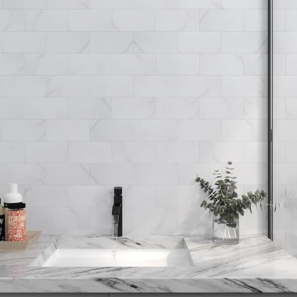 Peel and Stick Backsplash Tile 3 in. x 5.9 in. PVC Subway Tile Stick on Backsplash for Kitchen, White Marble (100-Tiles)