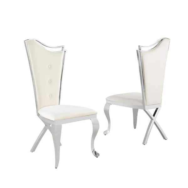 Best Master Furniture Crownie Cream/Silver Velvet Dining Chairs (Set of 2)