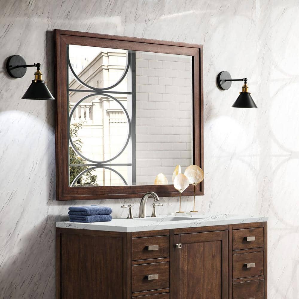 Elegant Addison Mid-Century Acacia 30"x39" Rectangular Wall Mirror
