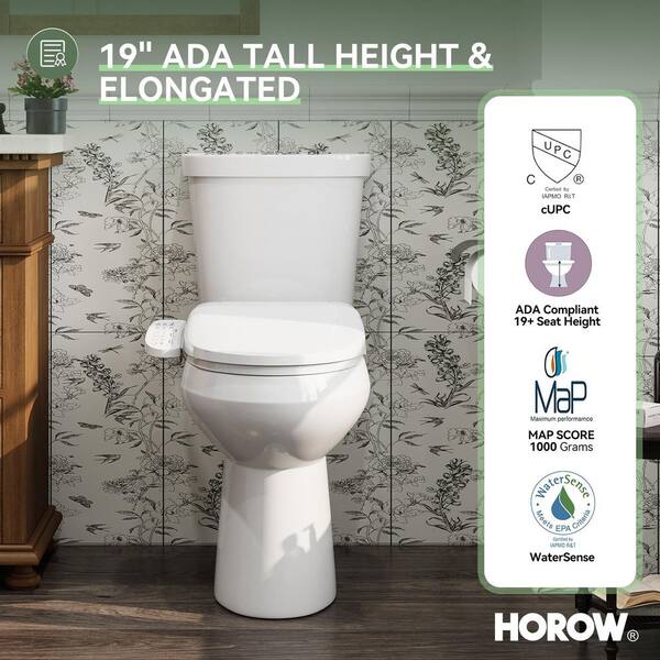 HOROW 19 in. Dual Flush Elongated Toilet with Smart Bidet Seat