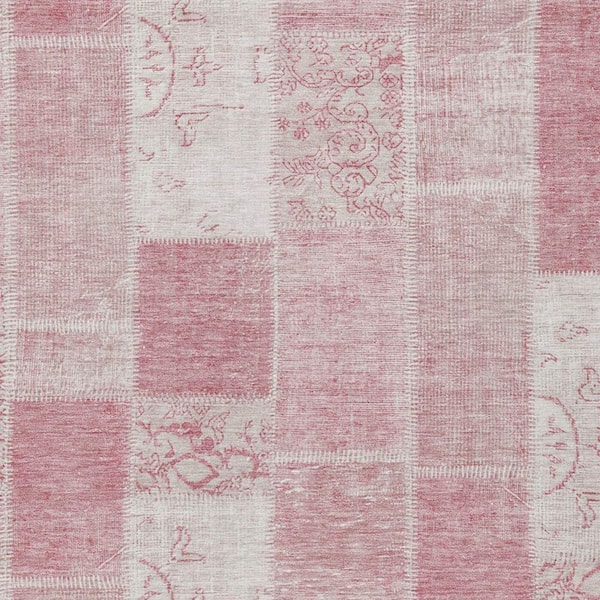 Pink, Blush, Ivory 5 ft. x 8 ft. Woven Plaid Polyester Rectangle Indoor/Outdoor Area Rug