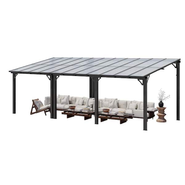 10 ft. x 22 ft. Wall-Mounted Aluminum Gazebo with Polycarbonate Roof Pergola
