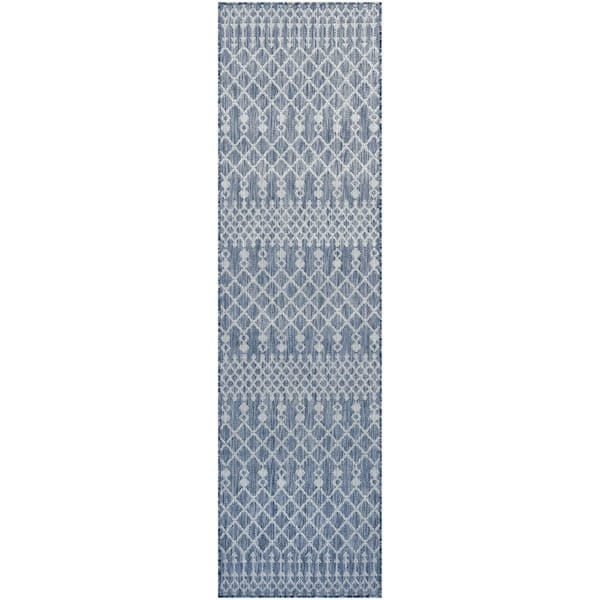 Positano Navy Blue 2 ft. x 10 ft. Moroccan Contemporary Runner Area Rug