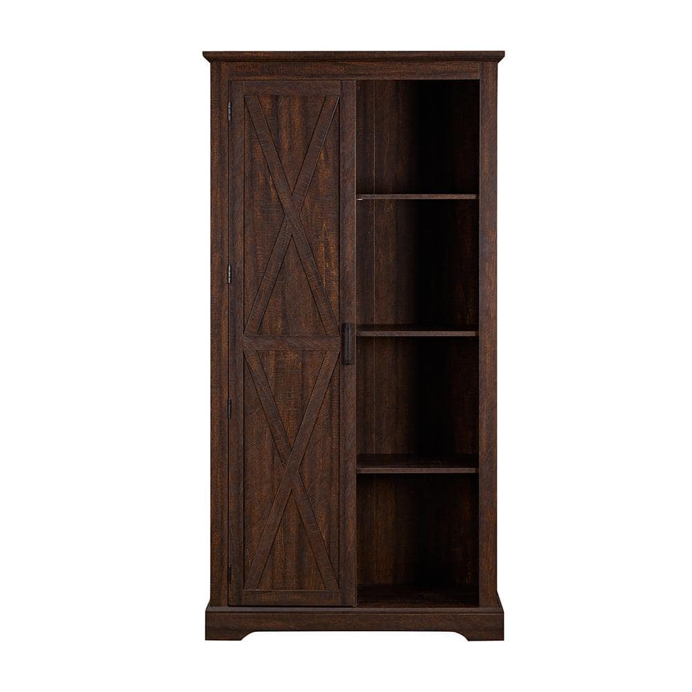Brown 74.4 in. H Storage Cabinet, Tall Storage Cabinet Barn Door