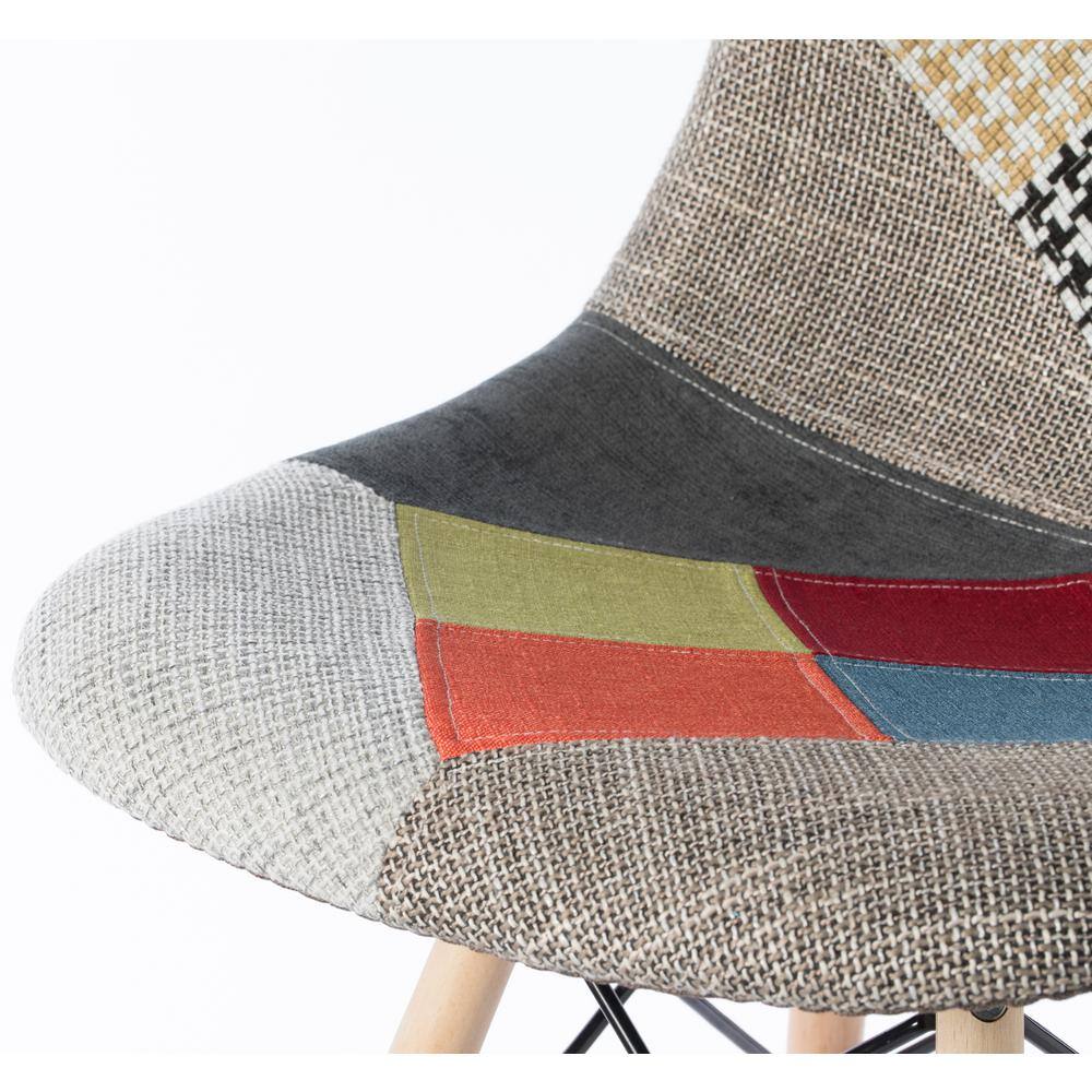 Multicolor Patchwork Upholstered Side Chair with Wooden Legs