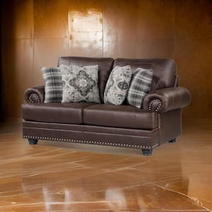 72 in. Brown and Espresso Brown Microfiber 2-Seater Loveseat with 4-Soft Pillows