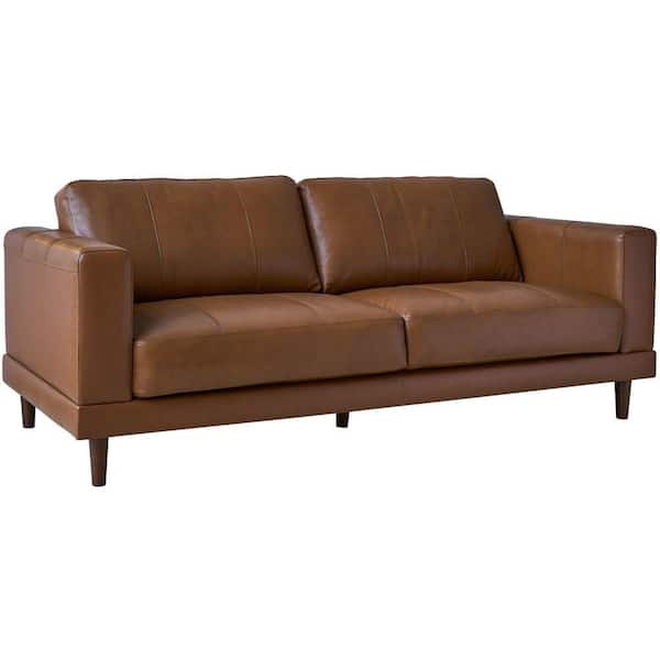 Dark Tan Modern Leather 3 Seater Sofa, Marsilla 88 Leather Sofa