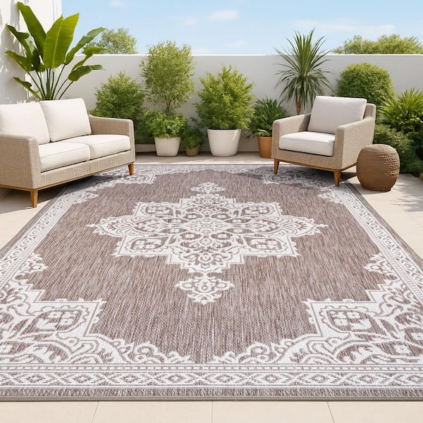 Arden Vintage Casual Medallion Light Brown/Cream 8 ft. x 10 ft. Indoor/Outdoor Area Rug