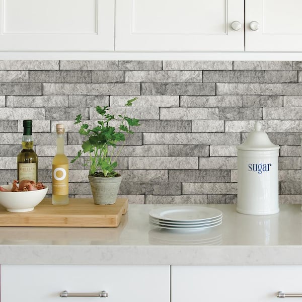 Brewster Grey Stone Wall Applique L And Stick Backsplash Bhf3049 The Home Depot - Wall Decals Kitchen Backsplash