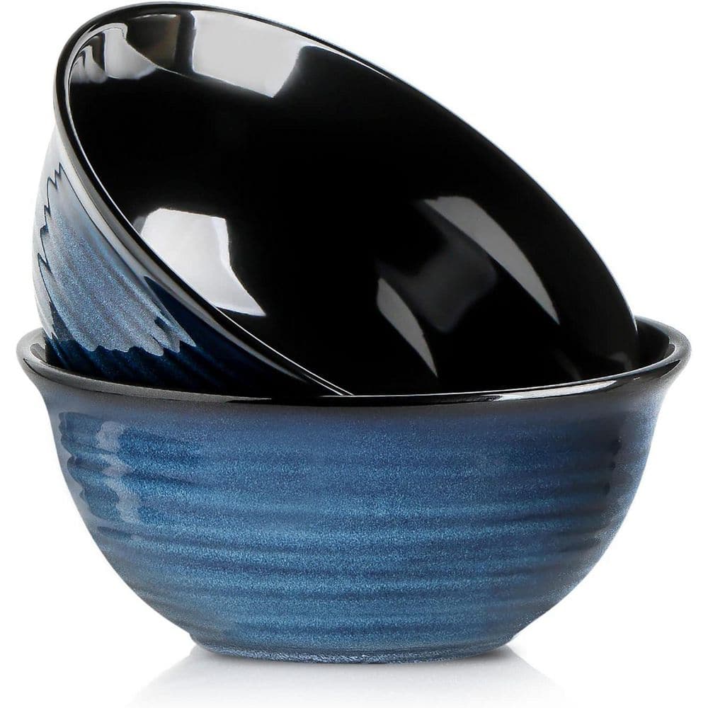 Anqtovp 9 in. 84 fl. oz. Blue Blue Ceramic Serving Bowls Mixing