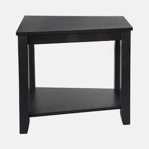 16 in. Contemporary Black Finish Wedge Shape Wood End Table with Lower Shelf