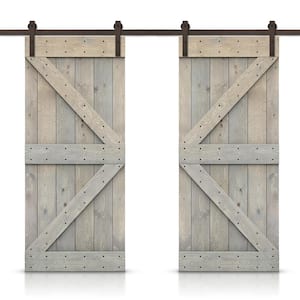 K 56 in. x 84 in. Smoke Gray Stained DIY Solid Pine Wood Interior Double Sliding Barn Door with Hardware Kit
