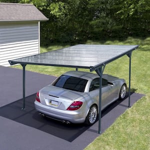 10 ft. x 16 ft. Grey Carport With Heavy-Duty Metal, Aluminum Pitched-Roof, Polycarbonate Panel for Cars Boats and Shade