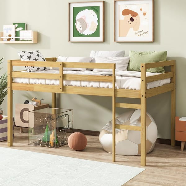 Tilda Brown Twin Size Low Loft Bed with Ladder, Natural