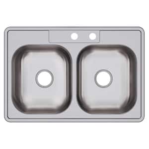 Stainless Steel 33 in. 2-Hole Double Bowl Drop-In Kitchen Sink