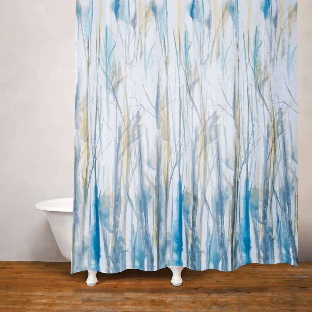 71 in. x 71 in. Blue/Green/White Windswept Shower Curtain