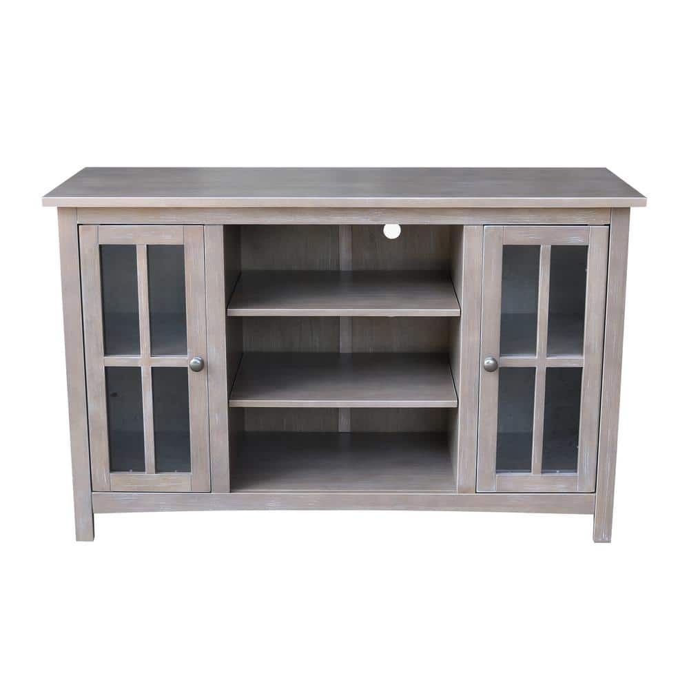 Washed Gray Taupe Solid Wood TV Stand with Cabinet