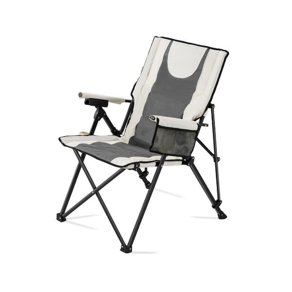 Gray Metal Folding Beach Lawn Chair with Heated Design 3 Heat Settings for Outdoor Camping Sports Travel