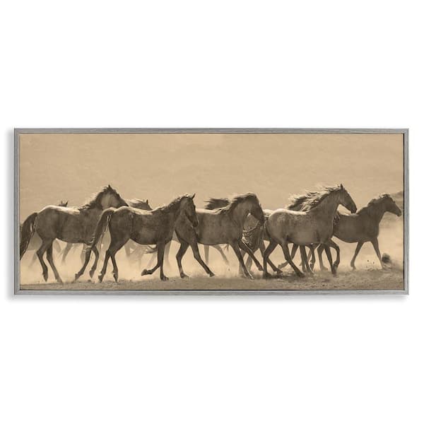 Stupell Industries Western Horses Gallop by JG Studio Gray Framed Animal Giclee Art Print 10 in. x 24 in.